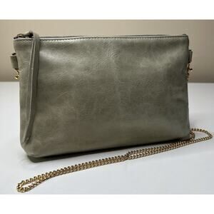 Corrente Chain Strap Crossbody Grey Leather Small Detachable Strap Party Bag